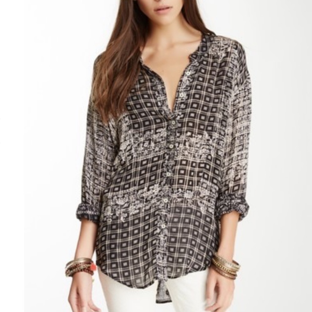 FREE PEOPLE | Black Plaid Floral Caravan Shirt